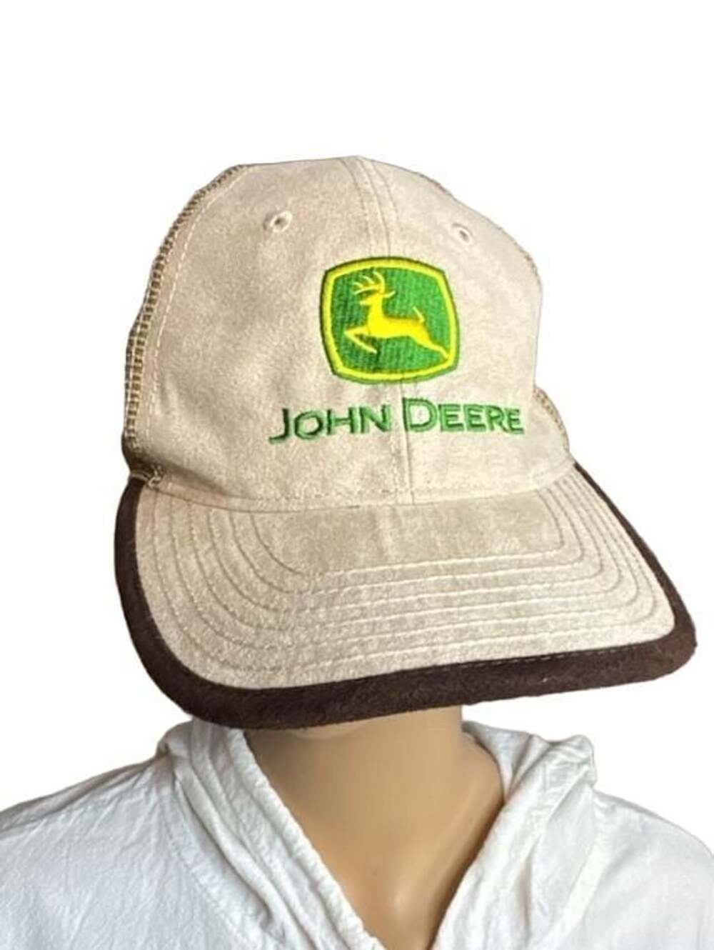 John Deere Tan and Brown Mesh Trucker Hat Adjustable Snapback Cap